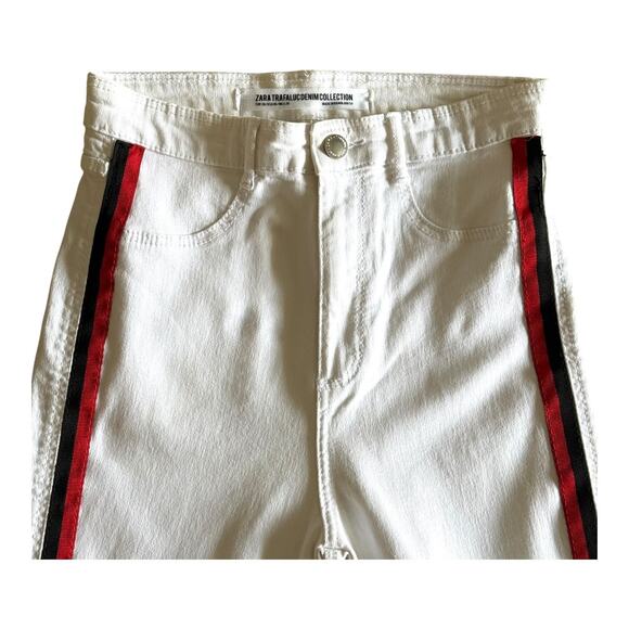 Zara Trafaluc White Skinny Jeans Side Stripe Raw Hem Size 6 / 28 - Picture 5 of 15